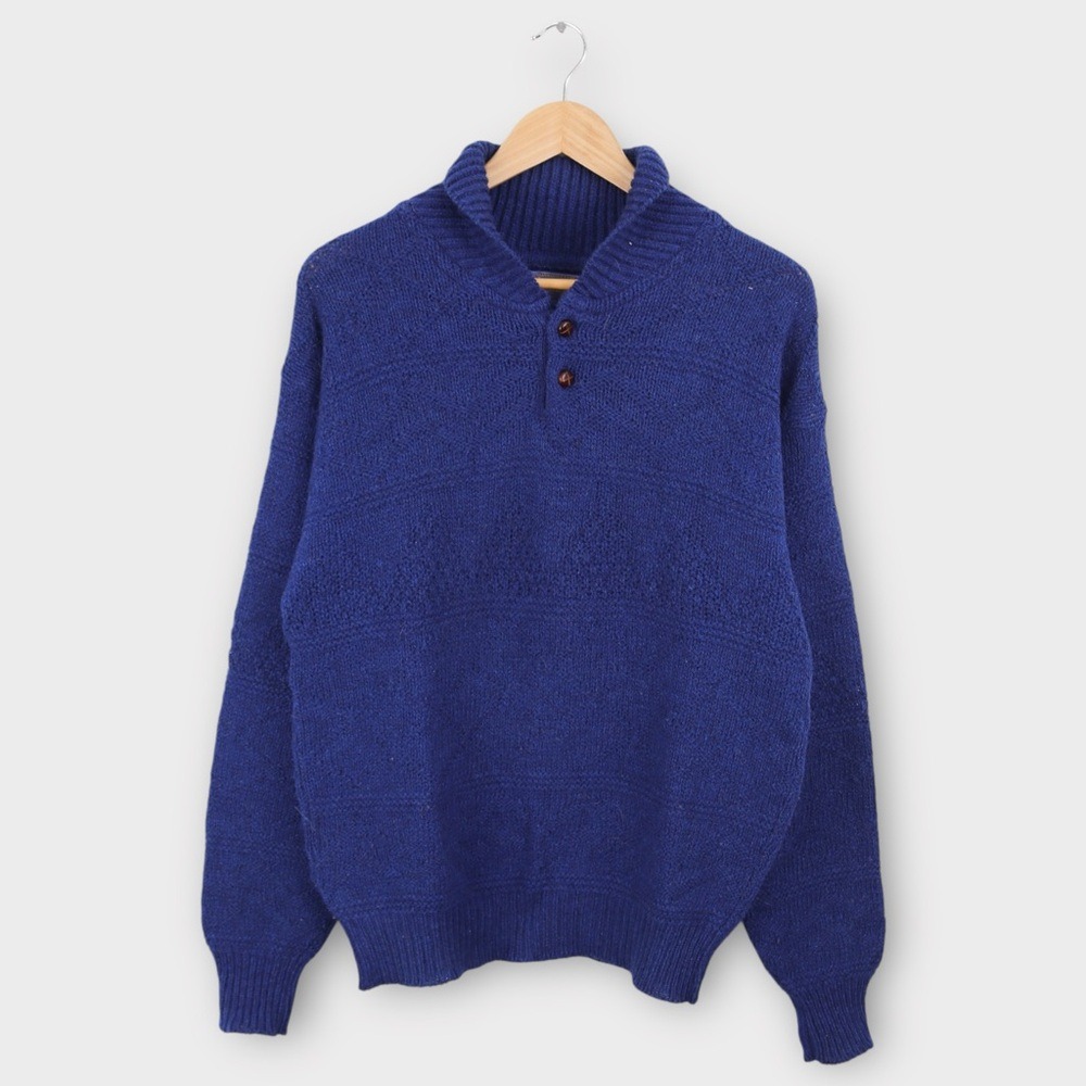 Vintage Pendleton Wool Blue Sweater Mens Size Medium Shawl Collar Textured