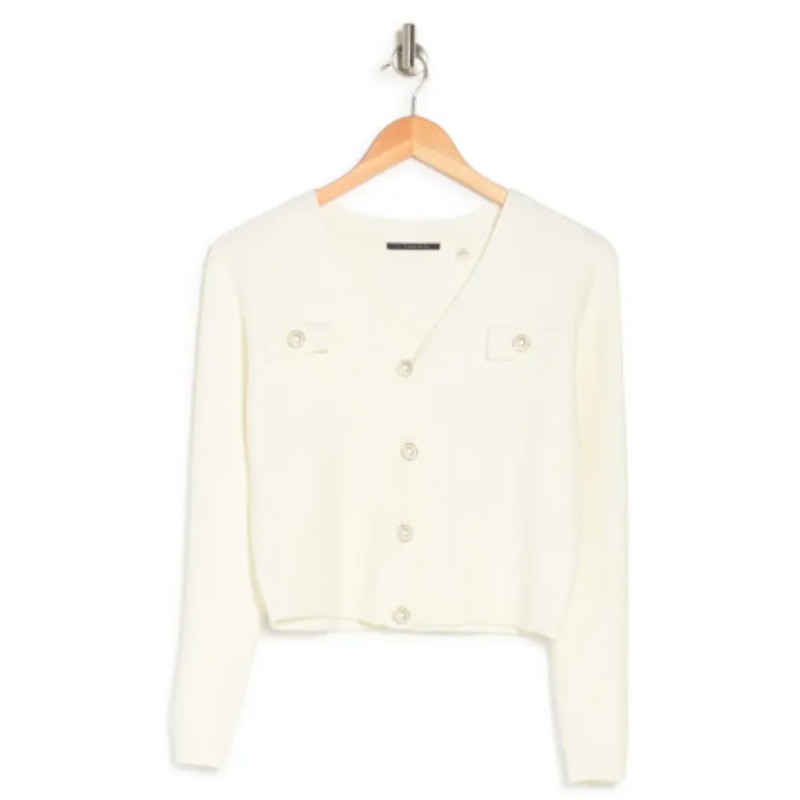 T Tahari Cardigan Sweater with Faux Pearl Buttons in Snow Globe Size Small NWT