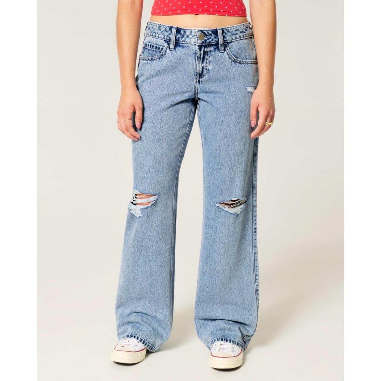 Hollister Women’s Low-Rise Ripped Medium Wash Baggy Jeans-Size 12R|31W