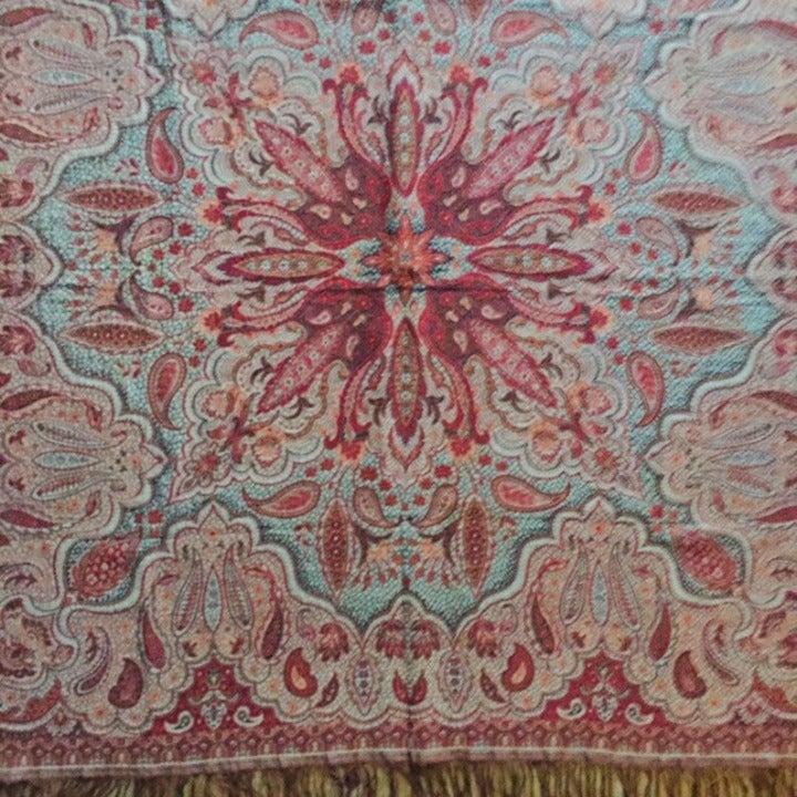 ZV Antique cashmere shawl tablecloth bedspread hand woven ethnic traditional