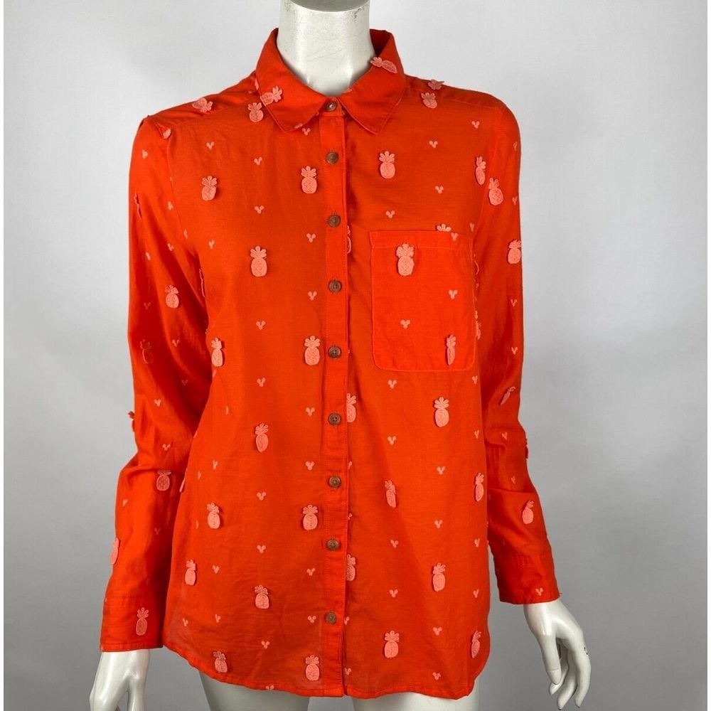 Anthropologie Maeve Classic Embroidered Blouse Women 10 NWOT Pineapple Shirt Top