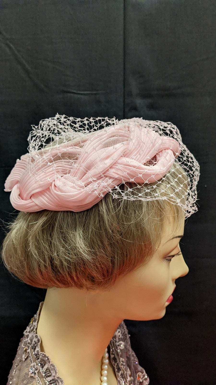 Pink Vintage Hat with Veil, Jackie O. Style