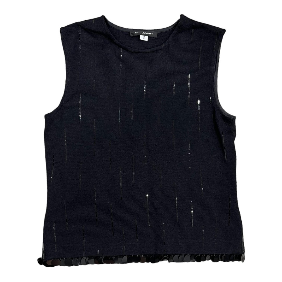 St. John Black Sequin Detail Hem Sleeveless Sweater 2