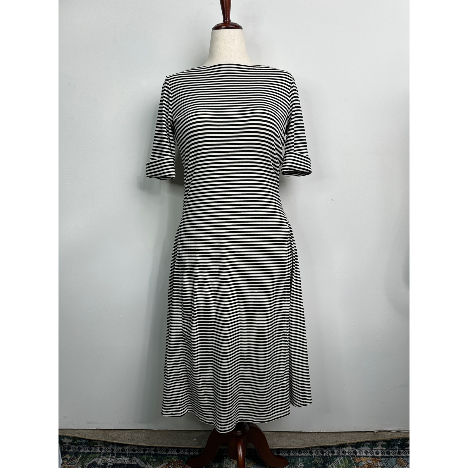 Lauren Ralph Lauren Striped Midi Dress Boat Neck Career Casual L