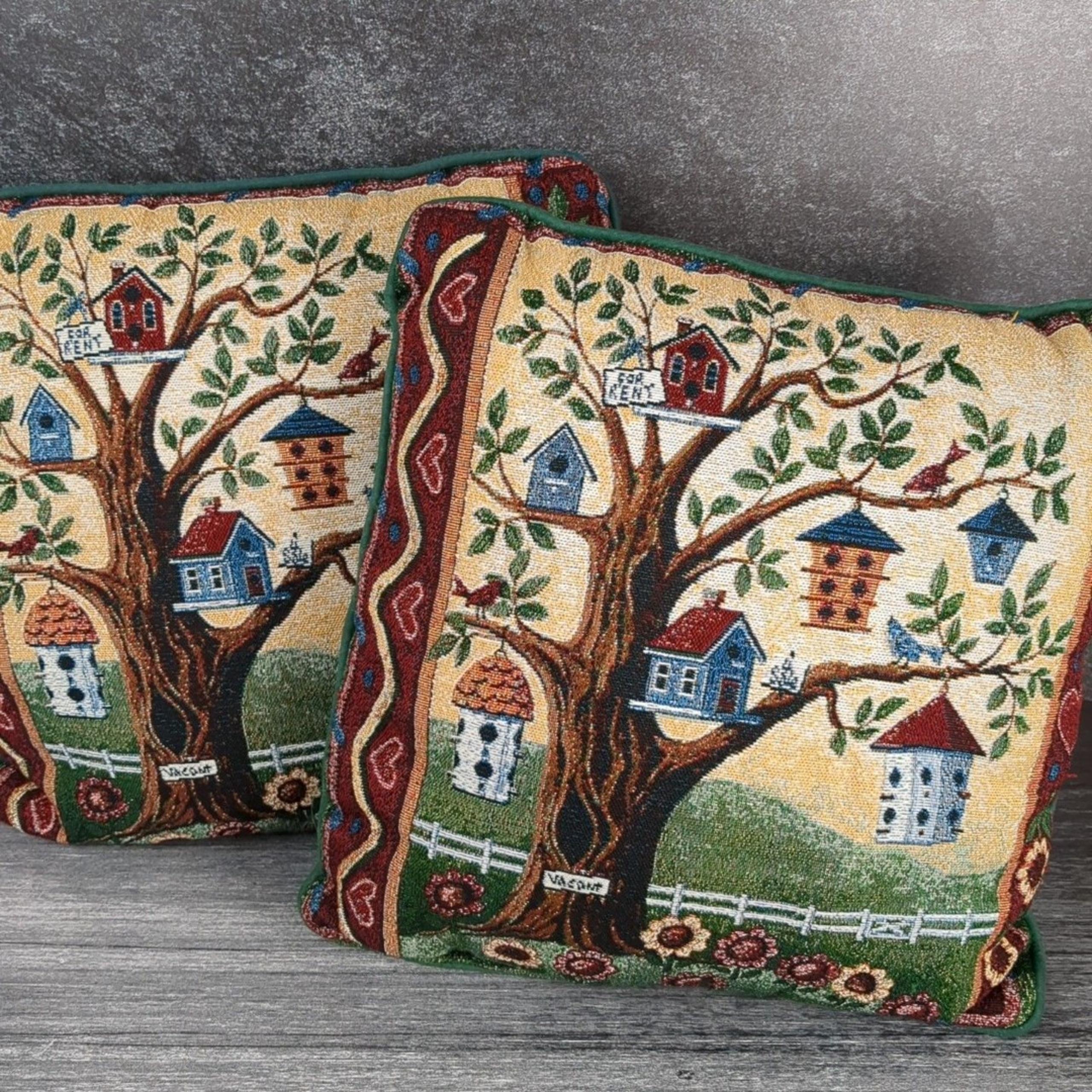 Vintage Tapestry Bird House Throw Pillow Set of 2 Pillows 15" x 15" - Mohawk Home