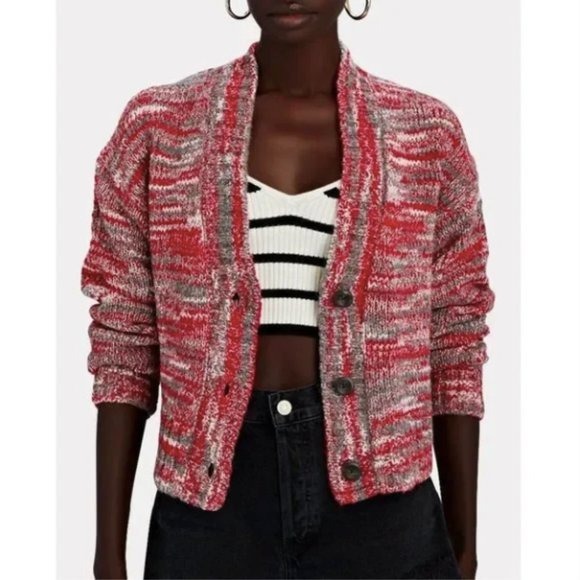 RE/DONE 90's Crop Oversized Cardigan Sweater Space Dye Red Small