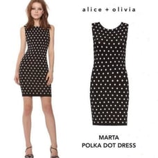 Alice + Olivia Marta sleeveless polka dot bodycon knit mini dress black L Large