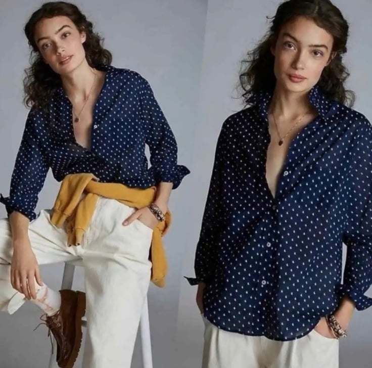 Grayson navy pelican print button up