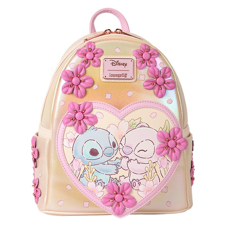 Disney Stitch & Angel Cherry Blossom Heart Mini Backpack. ( FreeShip )