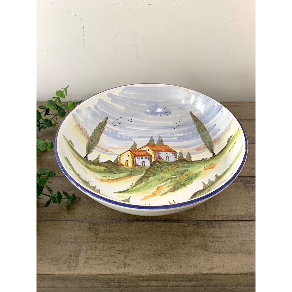 Hand Painted Italian Landscape Bowl Deruta Pottery 10.875
