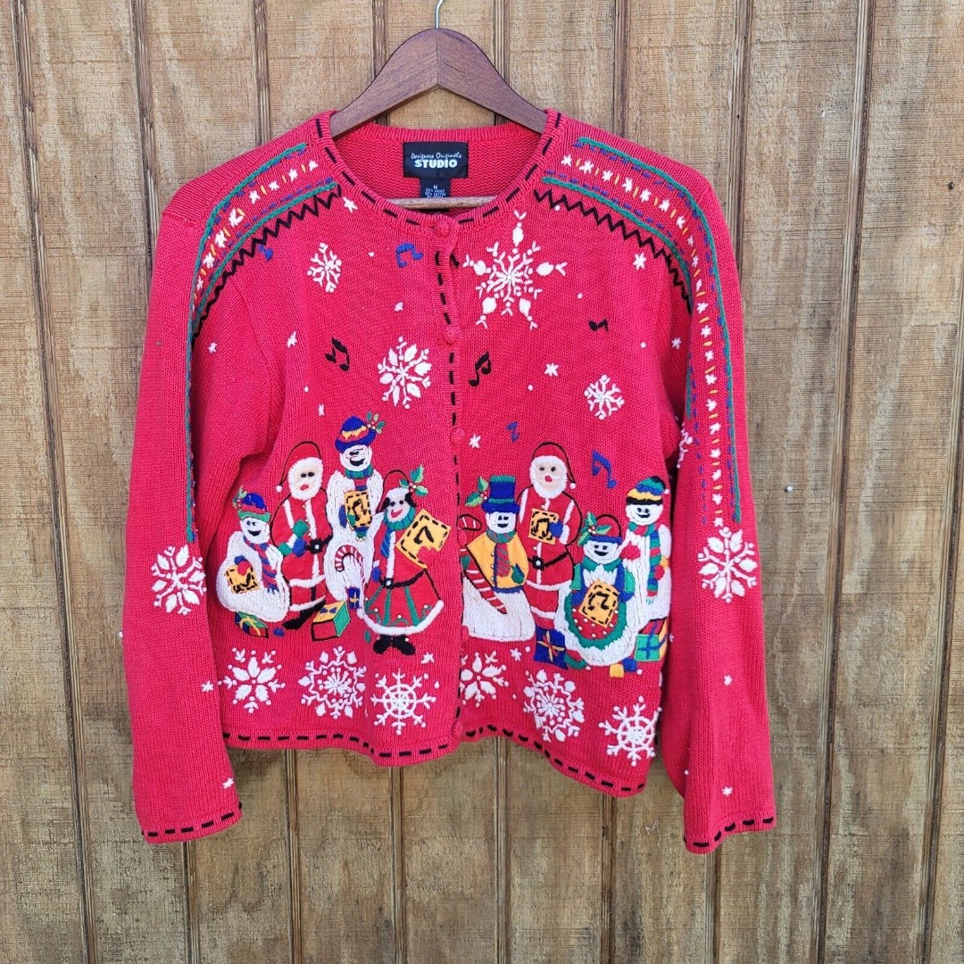 Designers Original Studios Vintage 90s Knit Christmas Red Sweater Womens Size M