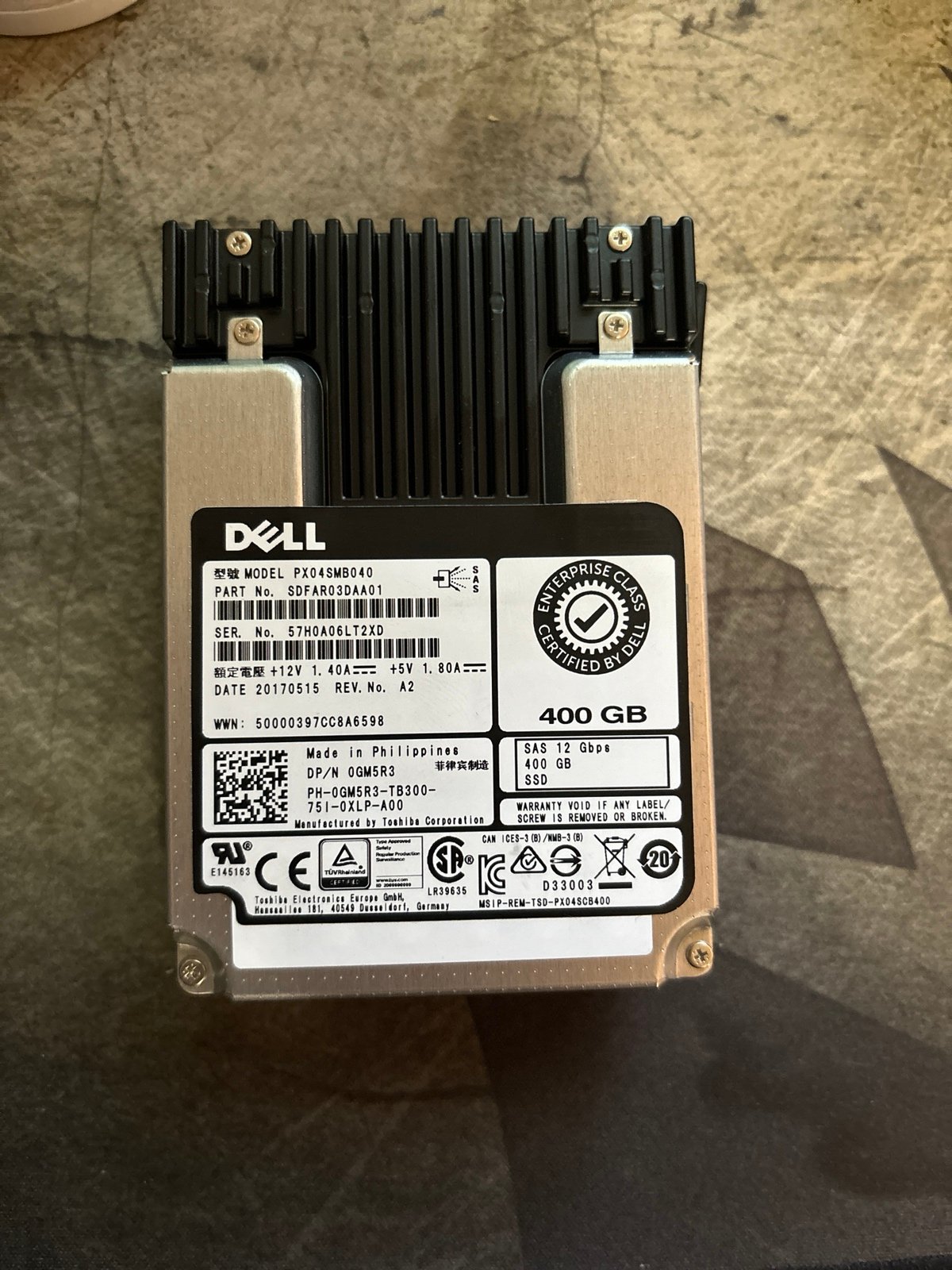 5VHHG DELL TOSHIBA 400GB 12G SAS 2.5” SFF SSD SOLID STATE DRIVE PX05SMB040Y x2