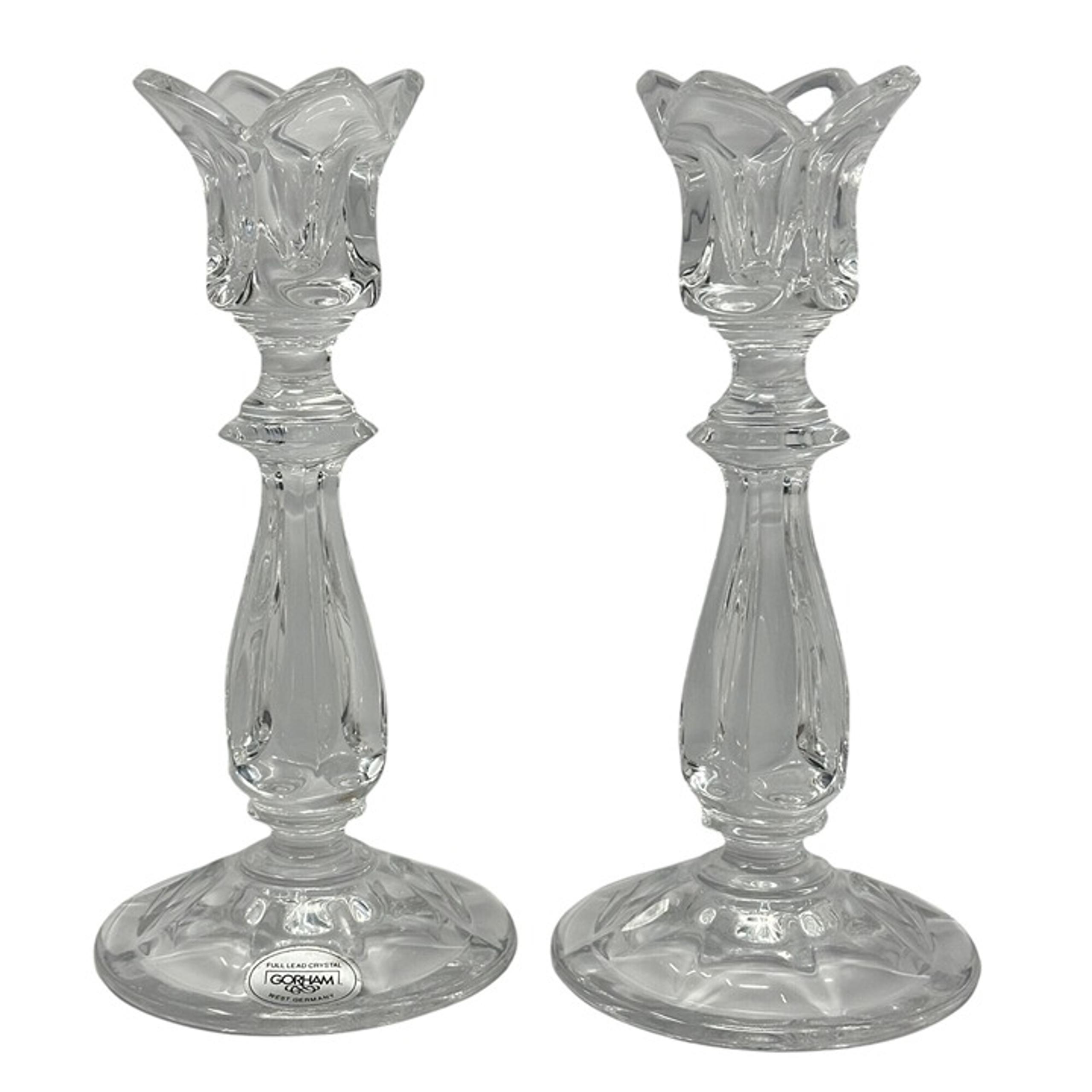 Gorham Crystal Tulip Candlestick Holders West Germany 7 Inch Pair Vintage