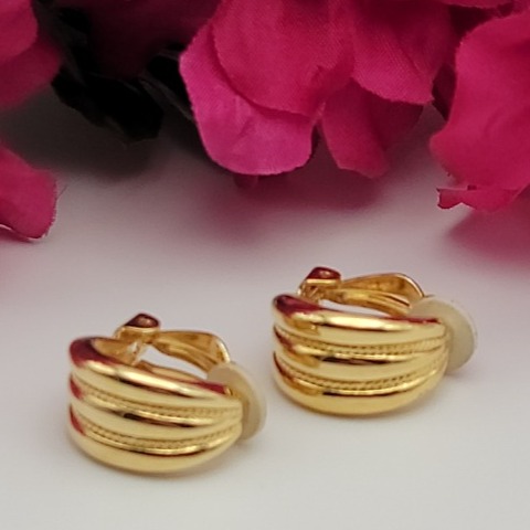 GIVENCHY Paris NY Gold Tone Half Hoop Stud Clip On Earrings 21 mm