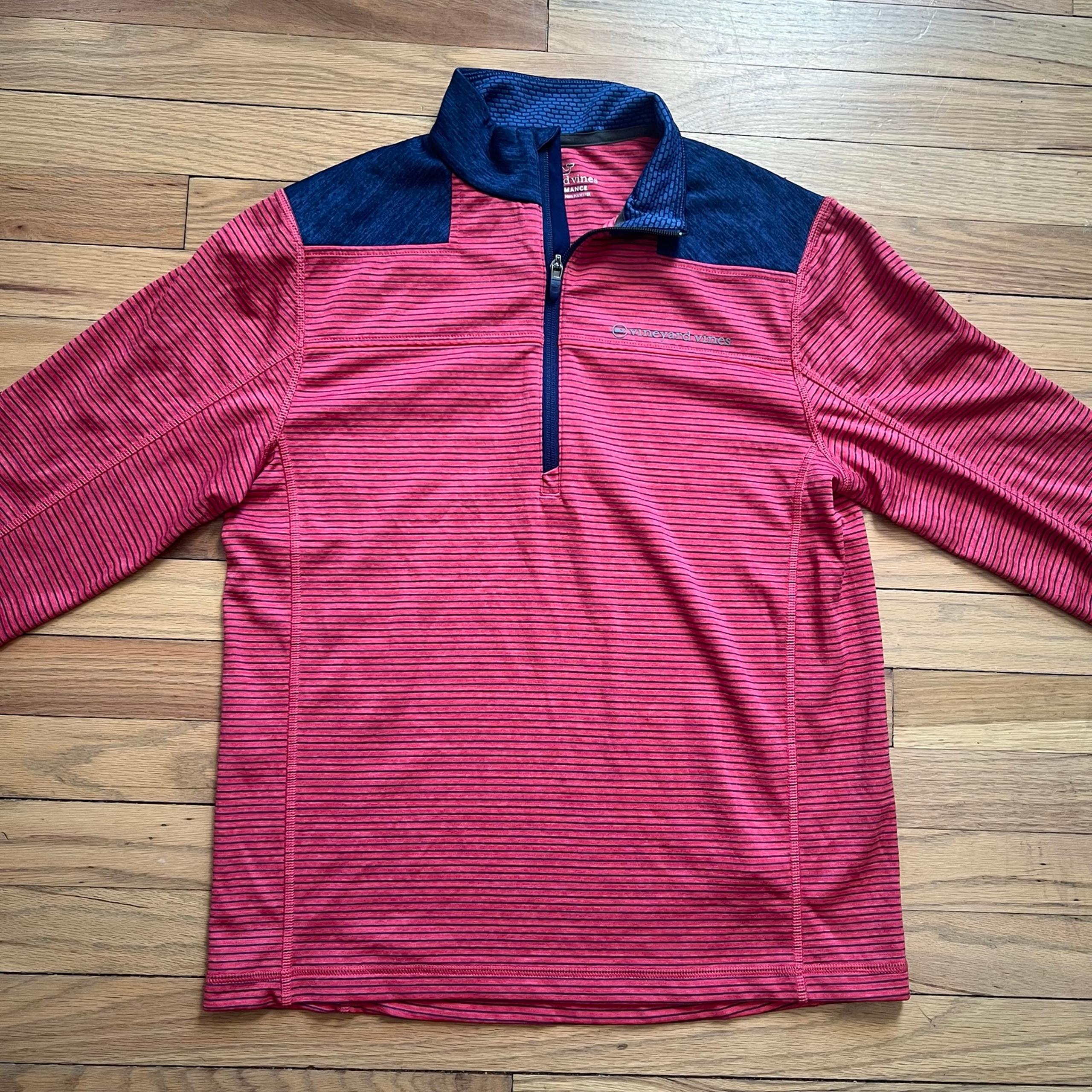 Vineyard Vines Mens Small Pink Blue Shirt Sankaty Performance Striped 1/4 Zip