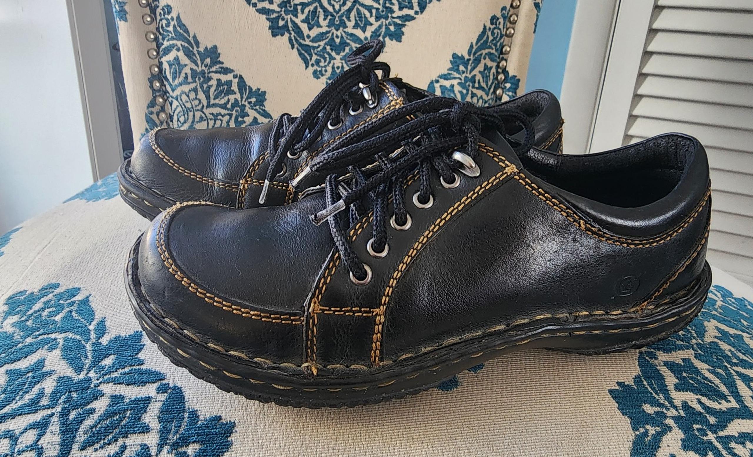 Born Shoes Womens 7M Casual Oxford Black Leather Round Toe Low Top Lace Up
