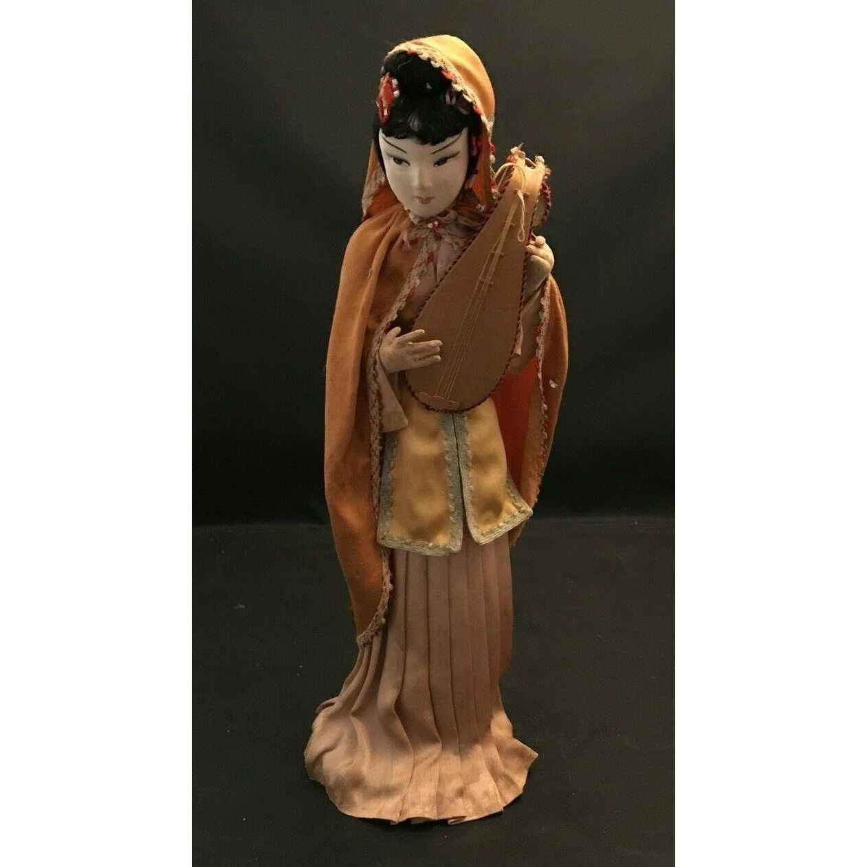 Cloth Asian Oriental Woman Lady Playing Mandolin Figurine Statue