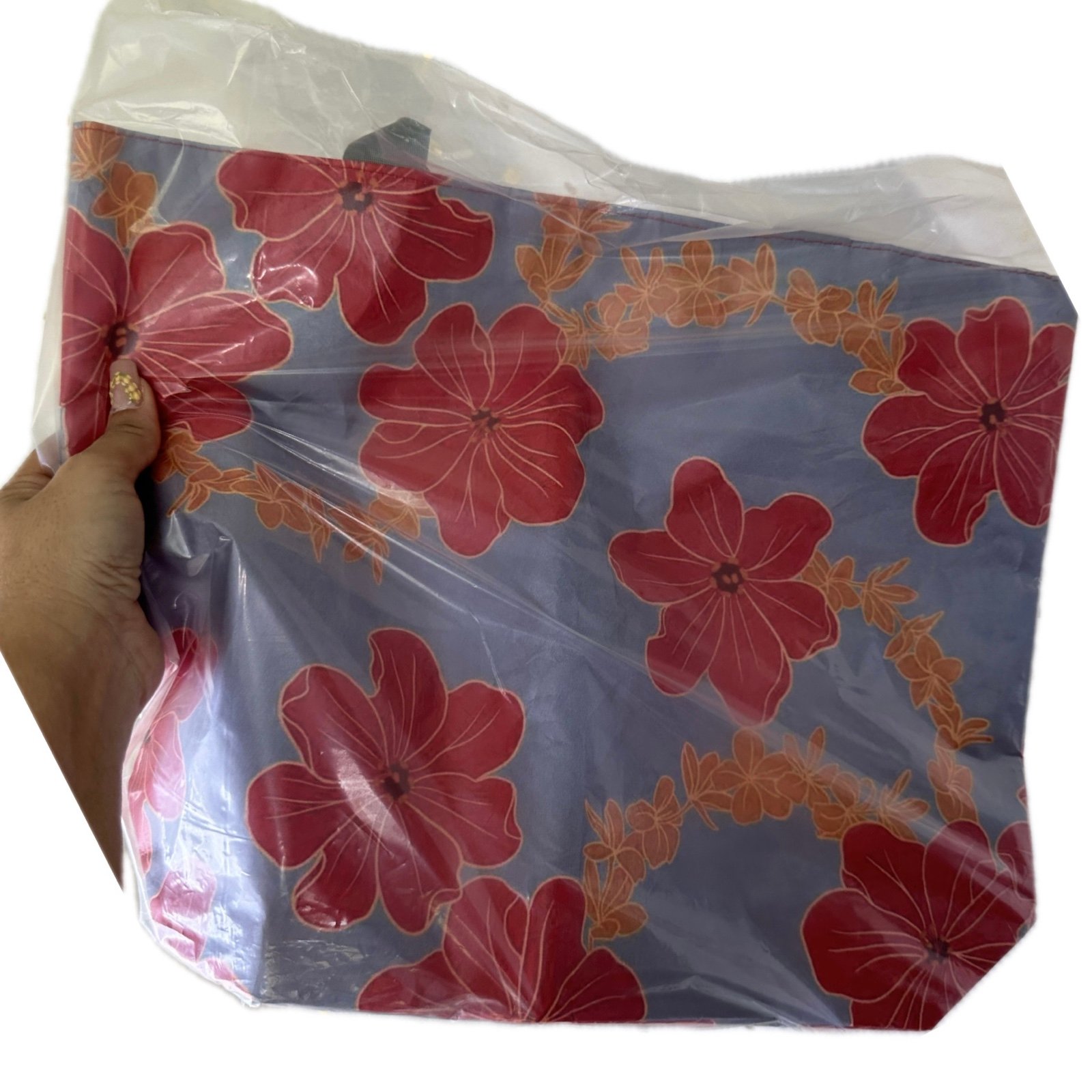 New Yireh Plumeria Lei Hibiscus Canvas Lined Water Resistant Open Tote Bag