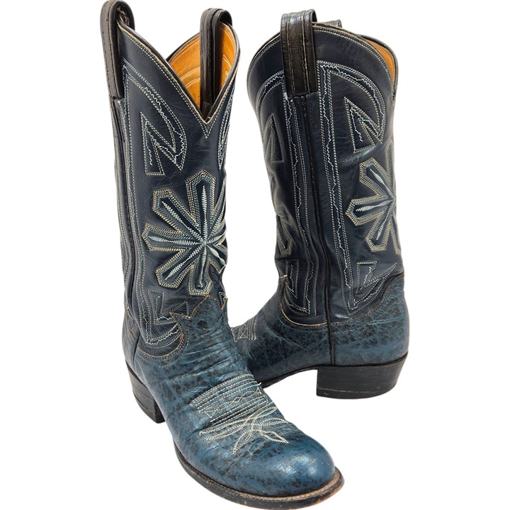 Luskey's Women's Blue Leather Western Cowboy Boots Sz 6 Dbl Pegged & Rolled Sole