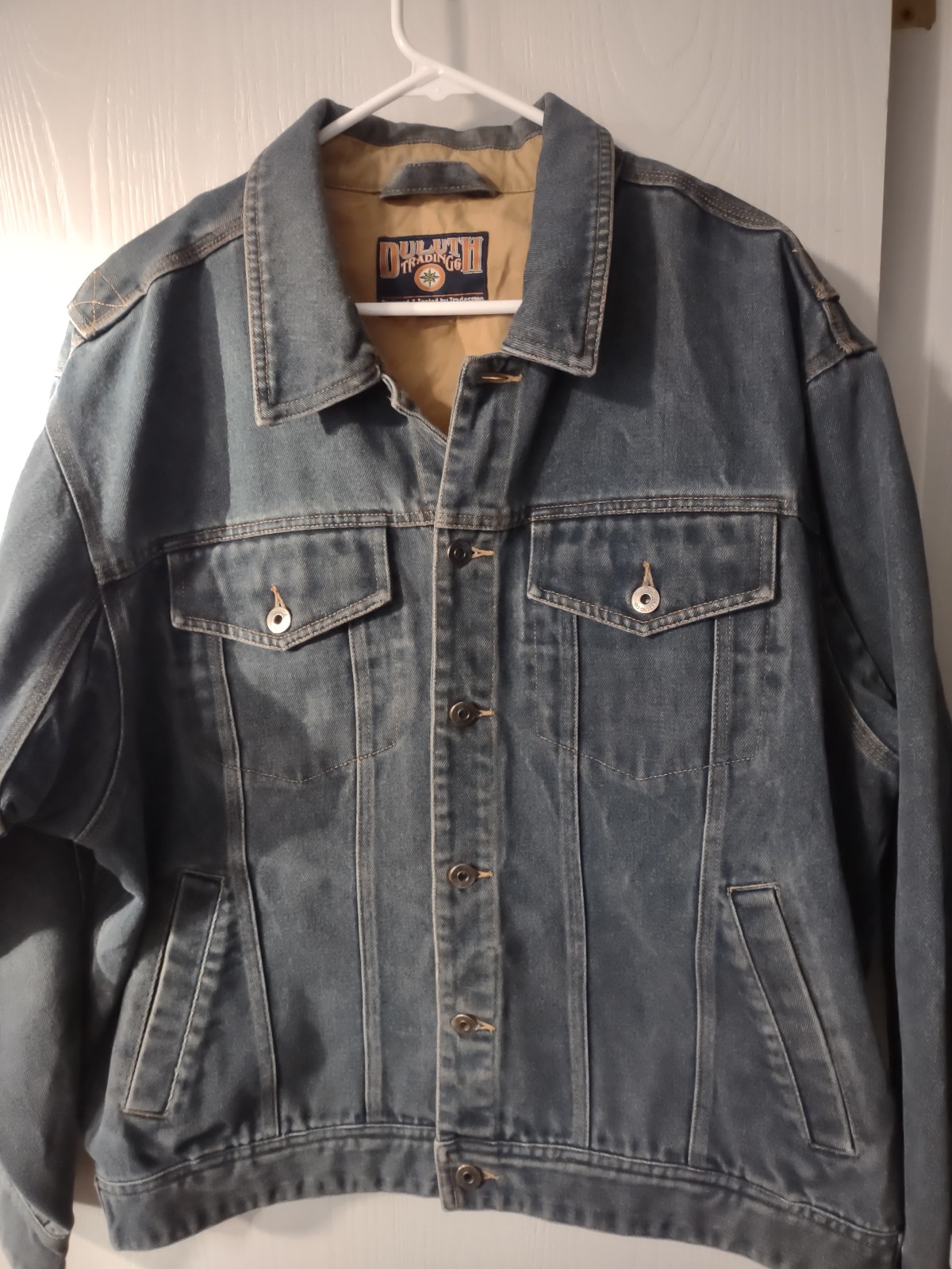 Men's DULUTH Blue Denim Button Up Trucker Jacket 2XL READ