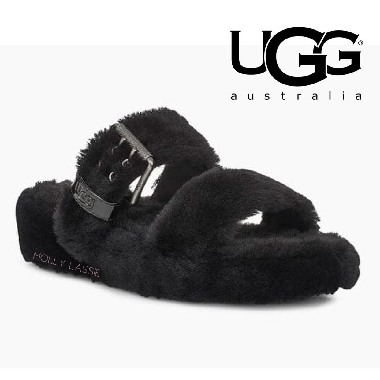 UGG FUZZ YEAH BLACK SLIDE SANDAL 7