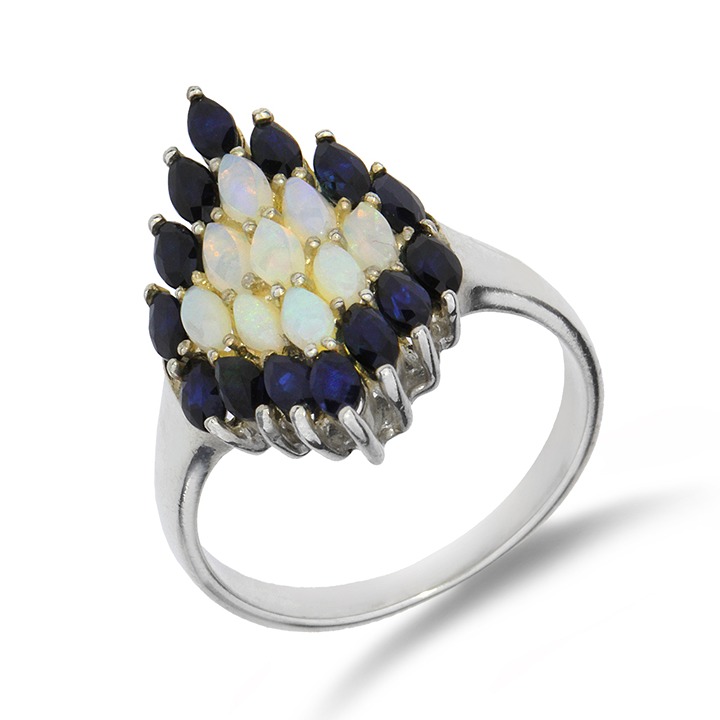 Sterling Silver Opal & Sapphire Ring SR-3979