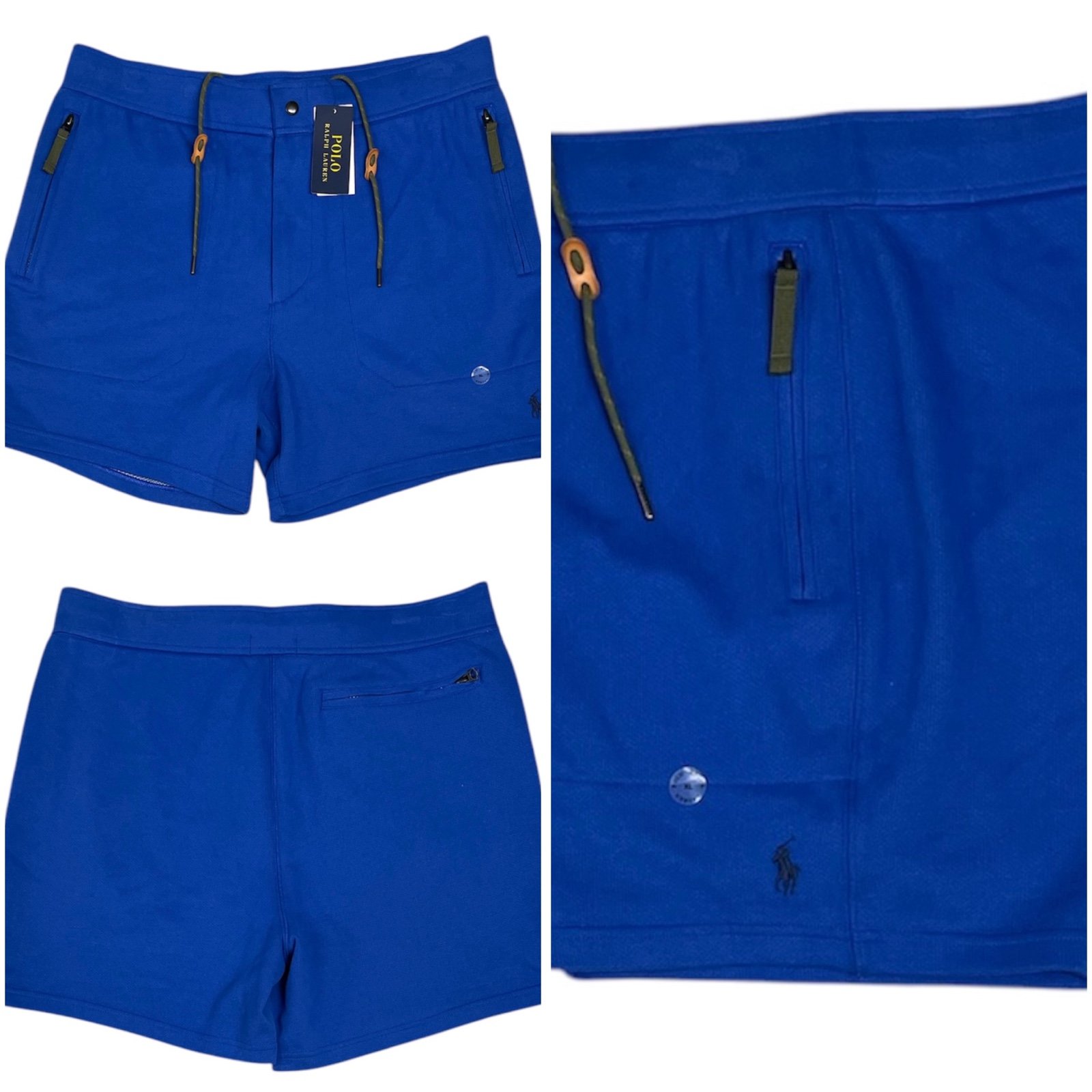 Polo Ralph Lauren XL Fleece Royal Blue Athletic Gym Casual Men Shorts Button Zip