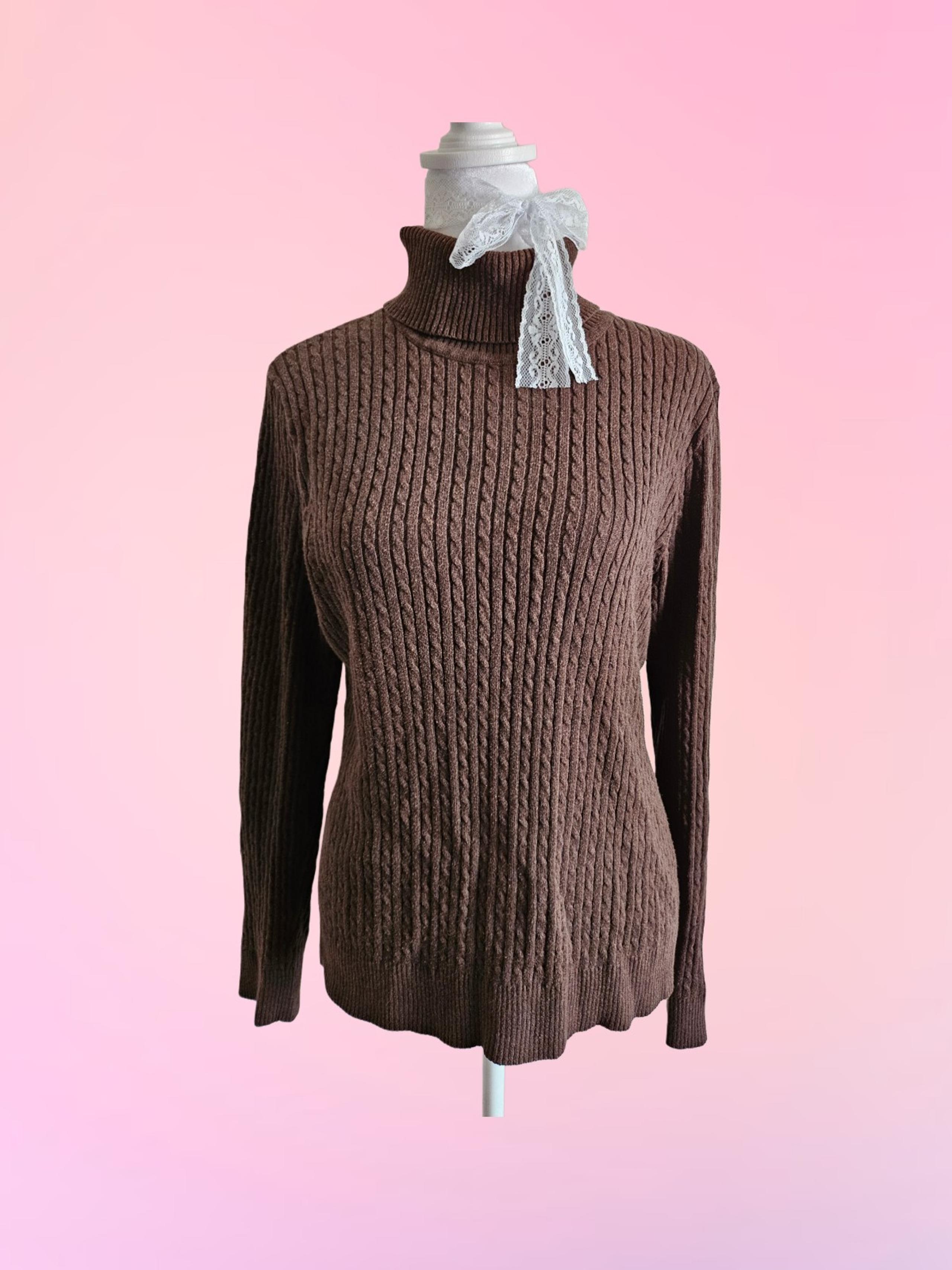 Jeanne Pierre Vintage Brown Turtle neck Sweater Womens size medium 100% Cotton