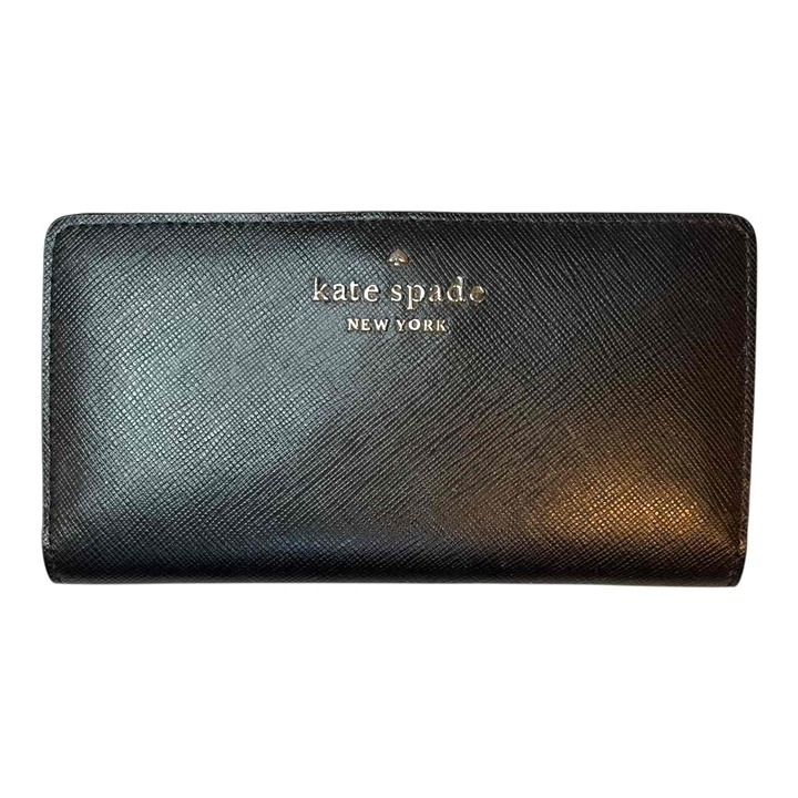 Kate Spade Black Textured Leather Snap Closure Clutch Wallet Womens