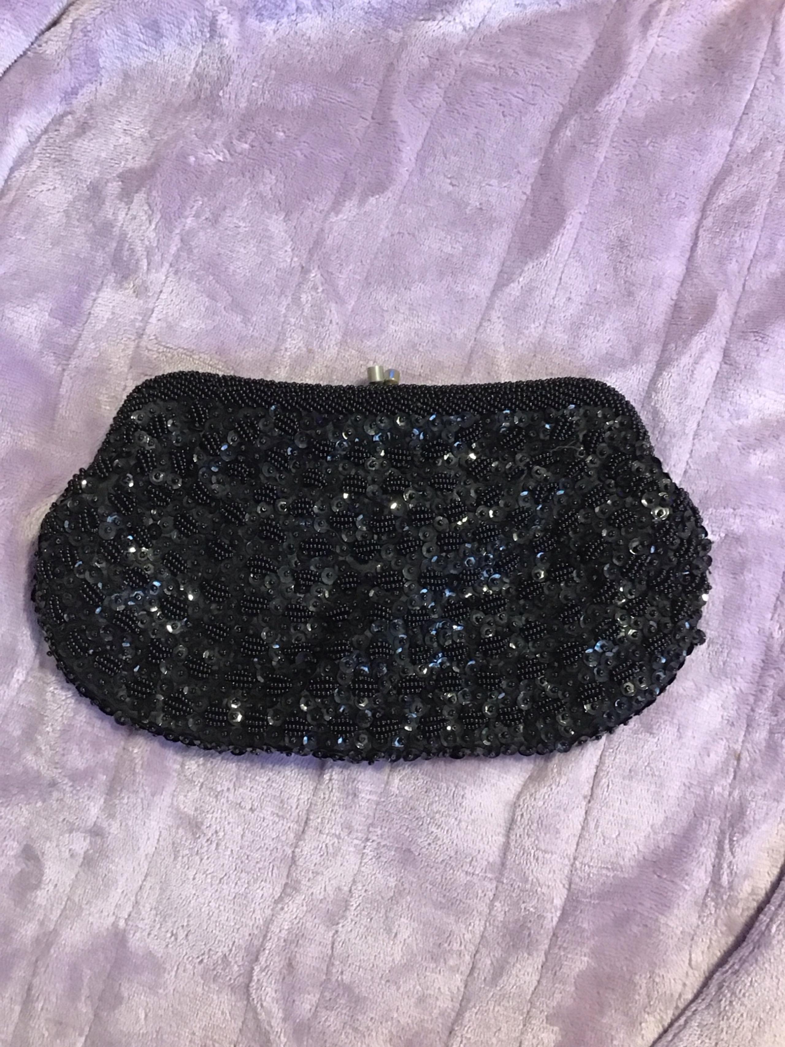 Vintage 1950’s Walborg black hand beaded evening clutch