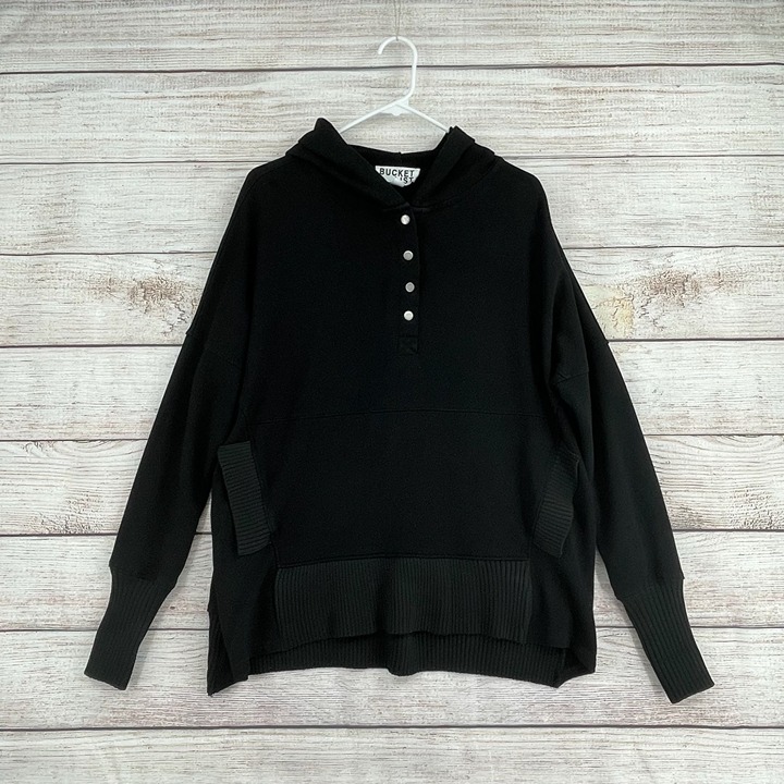 Bucket List French Terry Oversized Solid Hoodie Sweatshirt Women's Small Black