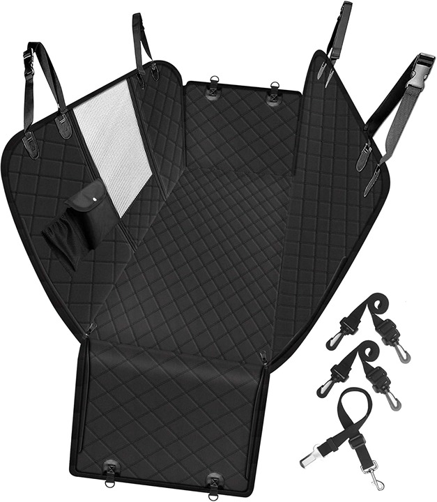 Dog Car Seat Cover with Storage Pockets Mesh Visual Window