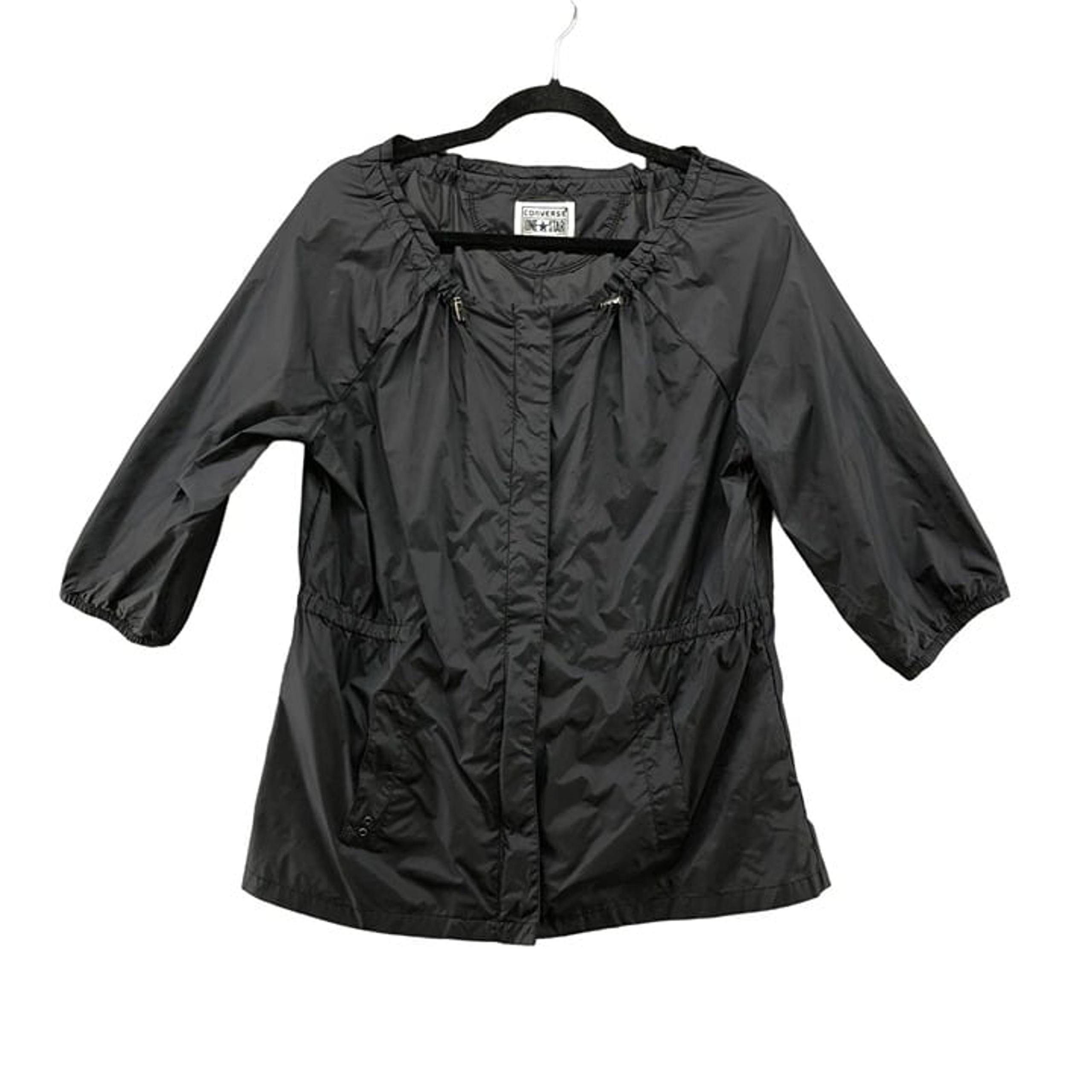 Converse 3/4 Sleeve Windbreaker Jacker Womens L Black Nylon Drawstring Waist