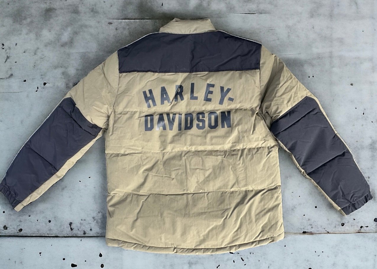 Harley Davidson Motorcycles Puffer Olive Green Jacket Size Large Mens