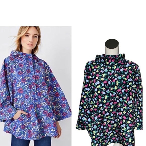 ANN TAYLOR Floral Rain Poncho In Black Multi XS/S