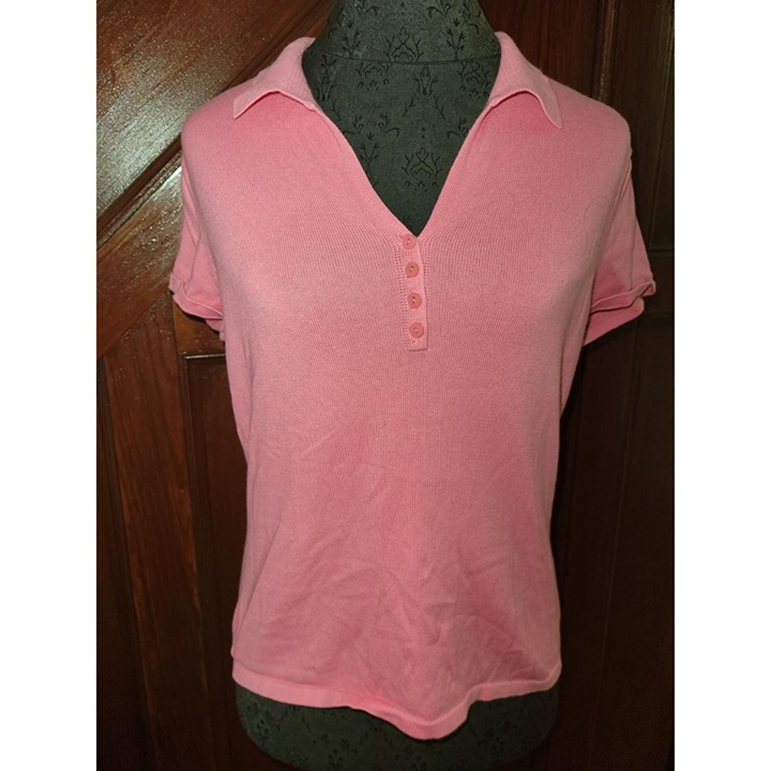 Talbots Womens Pink Short Sleeve Polo Shirt Button Front Size M Cotton Blend