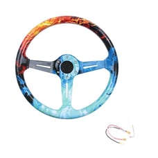 NEW JDM UNIVERSAL 350MM FIRE & WATER Acrylic Deep Dish 6 Holes Steering Wheel