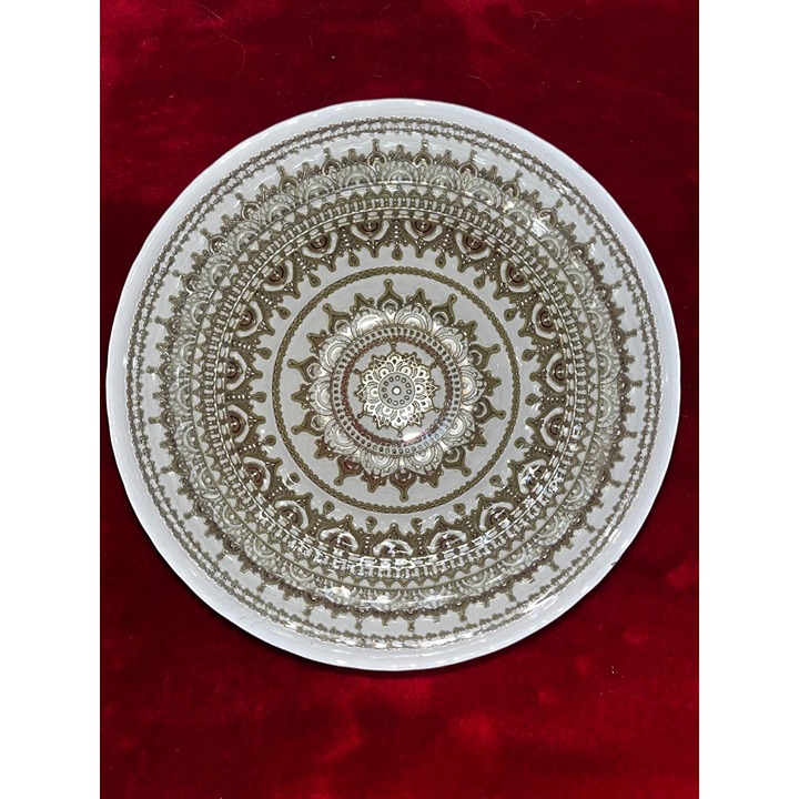 Turkish Round Gold and White Raised Lace Pattern Glass Bowl