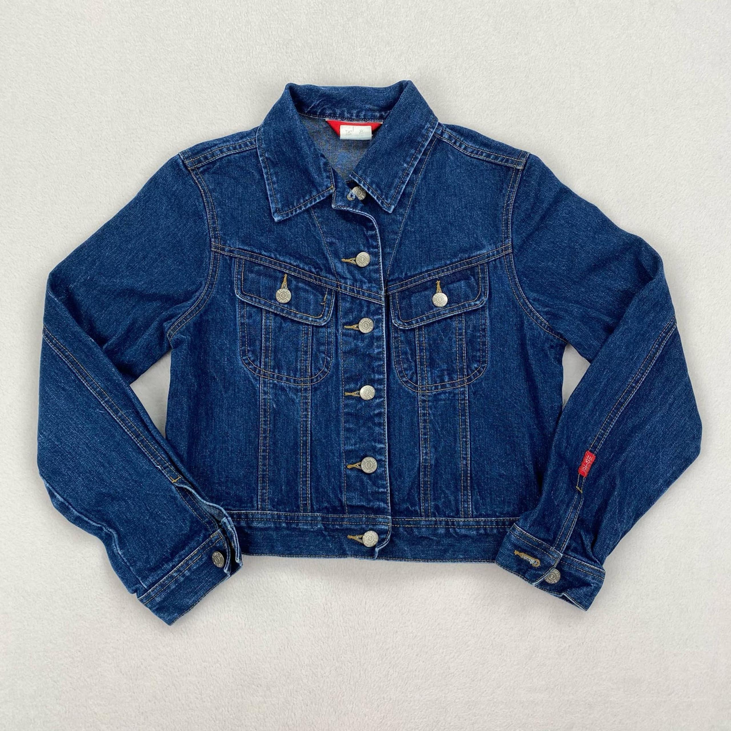 Vintage Esprit Jacket Size XS Dark Wash Denim Button Up Pockets Trucker Y2K