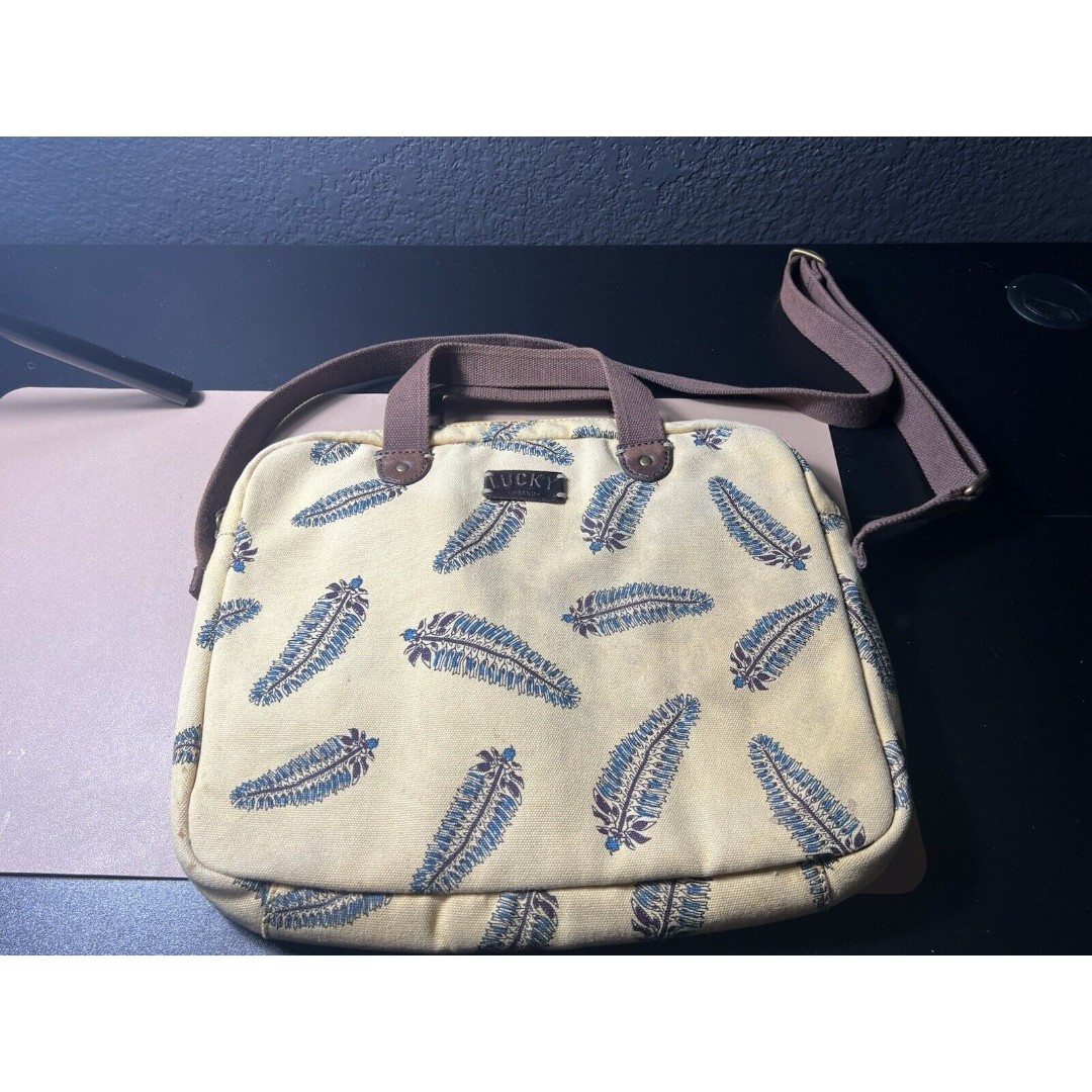 Lucky Brand Sz Medum Canvas Messenger Bag Leather Detailing Laptop Rare