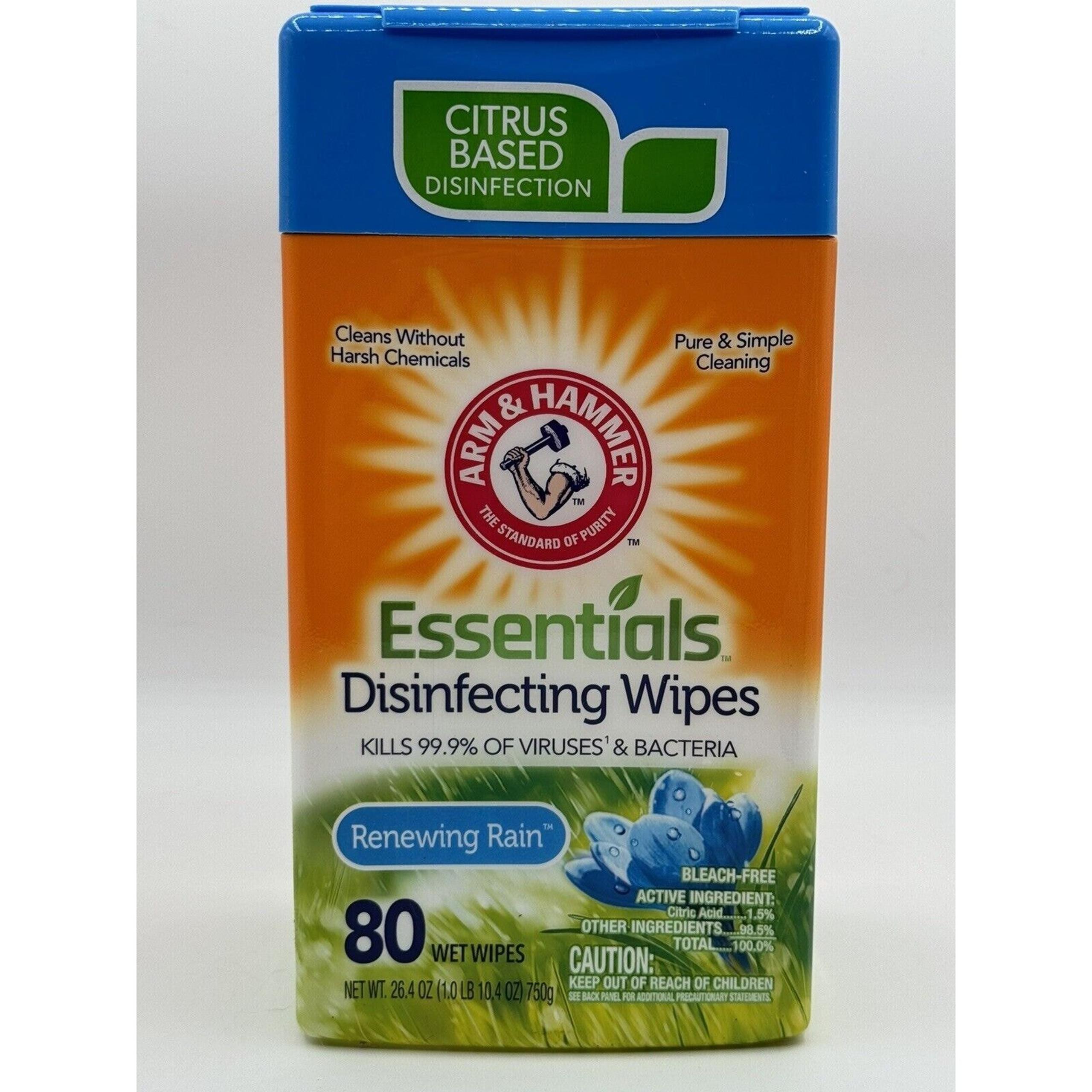 NEW Essentials Cleaning Wipe 80 Count Container Renewing Rain Scent - Arm & Hammer