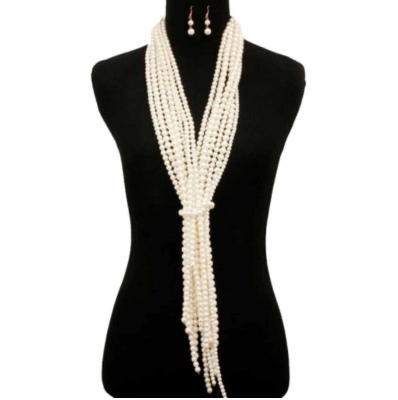 Faux pearl scarf necklace with earrings. Ivory. NWOT