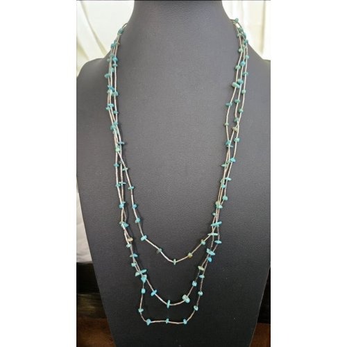 * Vintage Handmade Native American Three Strand Turquoise Beaded Necklace