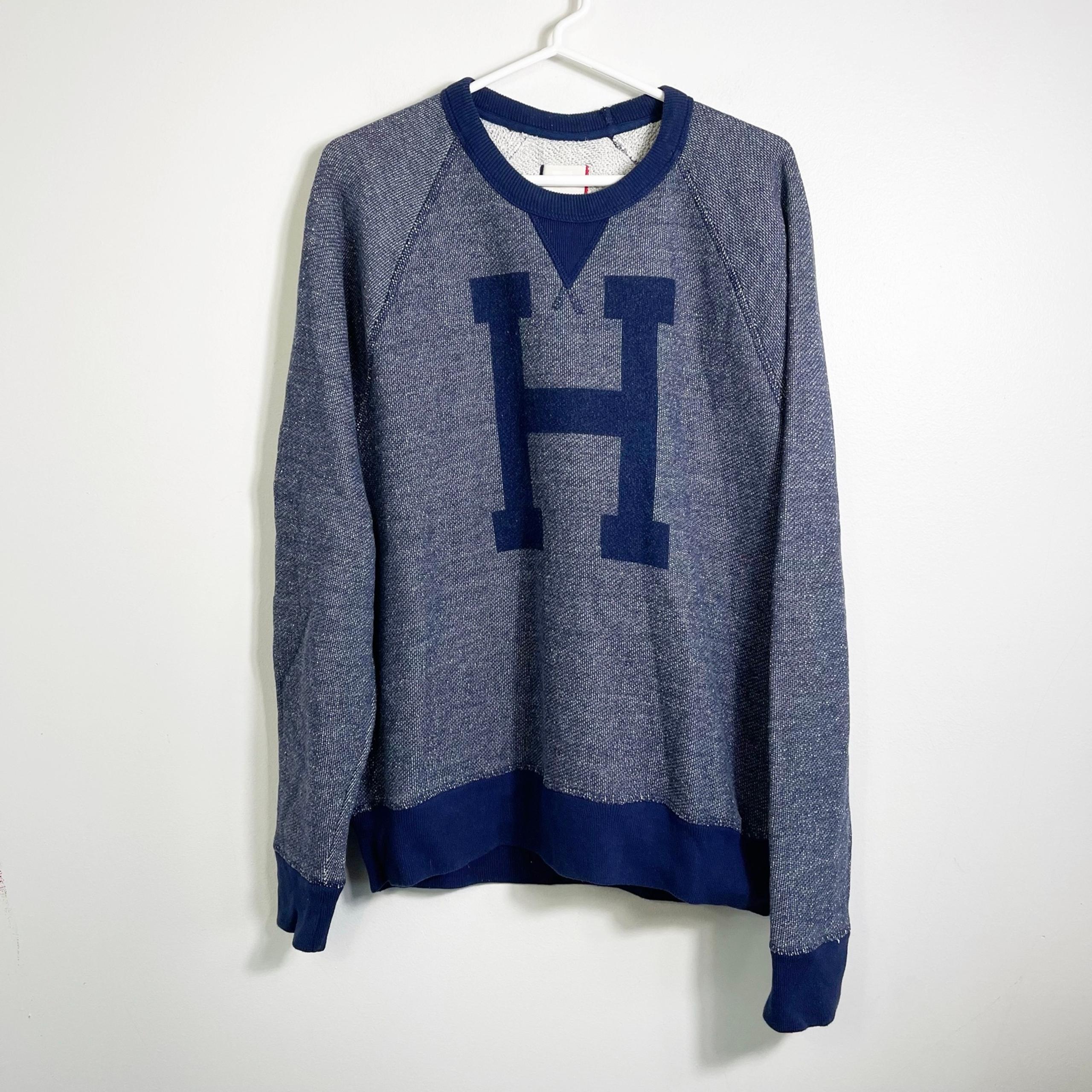 Tommy Hilfiger “H” Knit Crewneck Sweatshirt Blue Mens Large