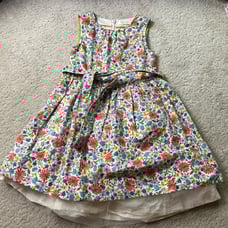 Mini Boden Linen Blend Floral Special Occasion Dress w/ Tulle Skirt 3-4Y
