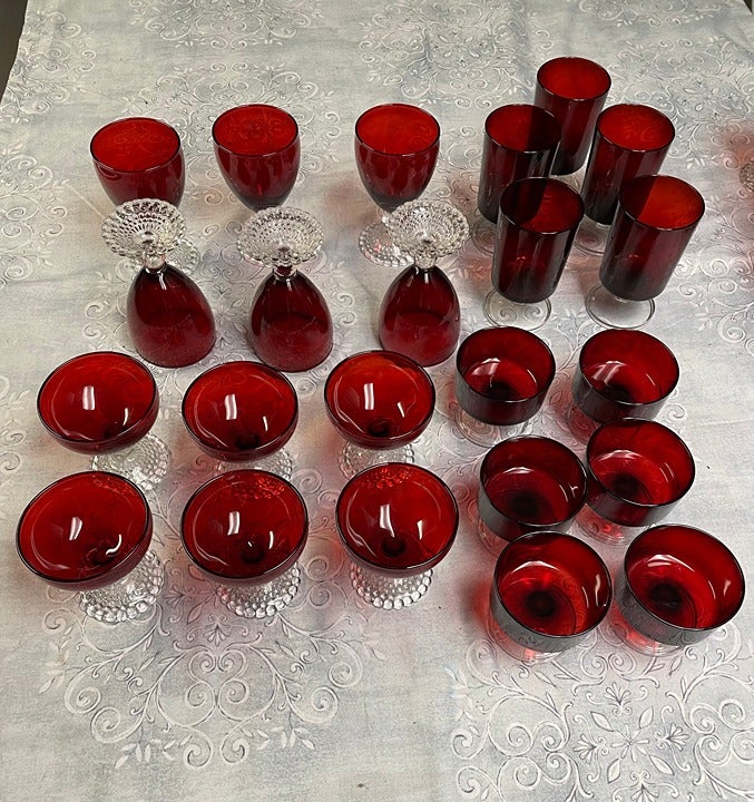 Glasses Anchor Hocking Royal Ruby Red Wine Glasses Set of 23 Vintage USA/FRANCE