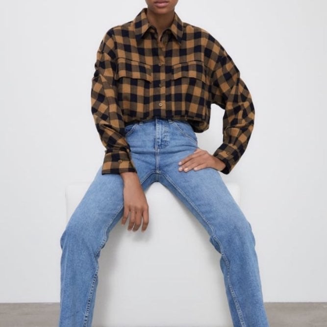 Zara oversized plaid cotton shirt-XXL