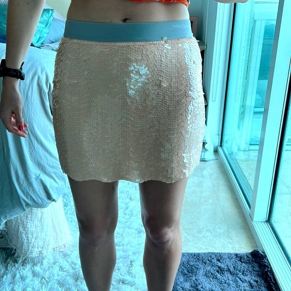 BCBGMaxazria blush/grey size small sequin scalloped bottom skirt