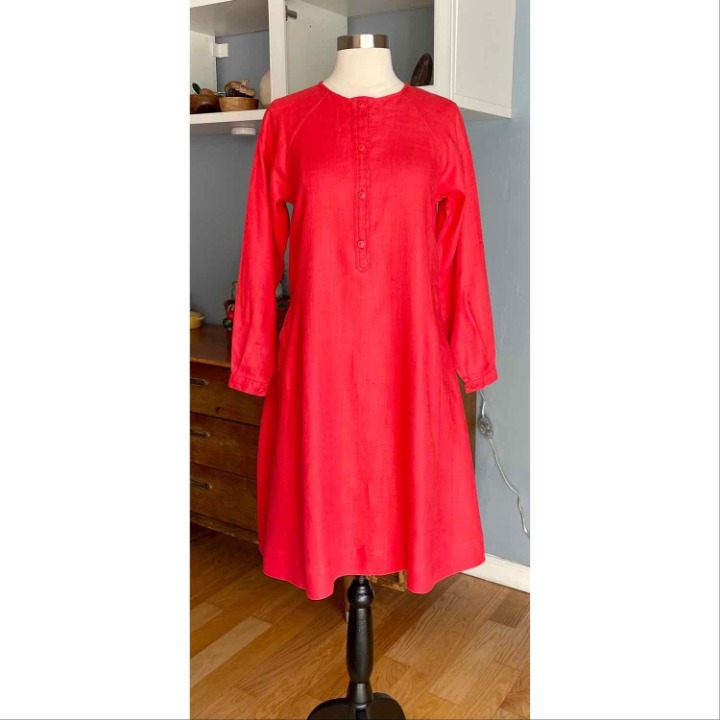 Vintage 70’s Geoffrey Bean Linen A-Line Dress Pockets Coral