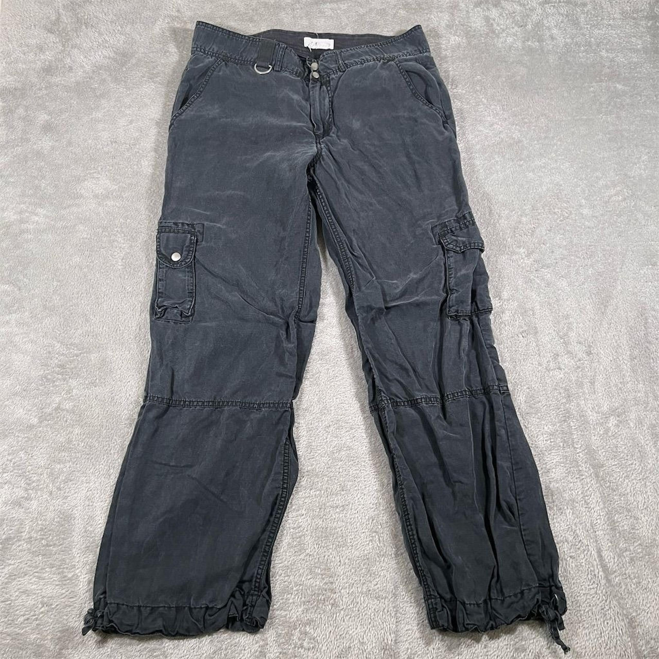 Anthropologie Women's Cargo Pants Size 12 Gray Adjustable Cuffed Baggy Loose